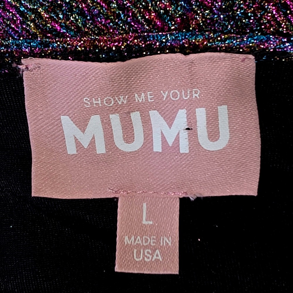 Show Me Your Mumu Metallic Unreal Bodysuit Women Large Rainbow Sparkle Zip EUC - Picture 11 of 12
